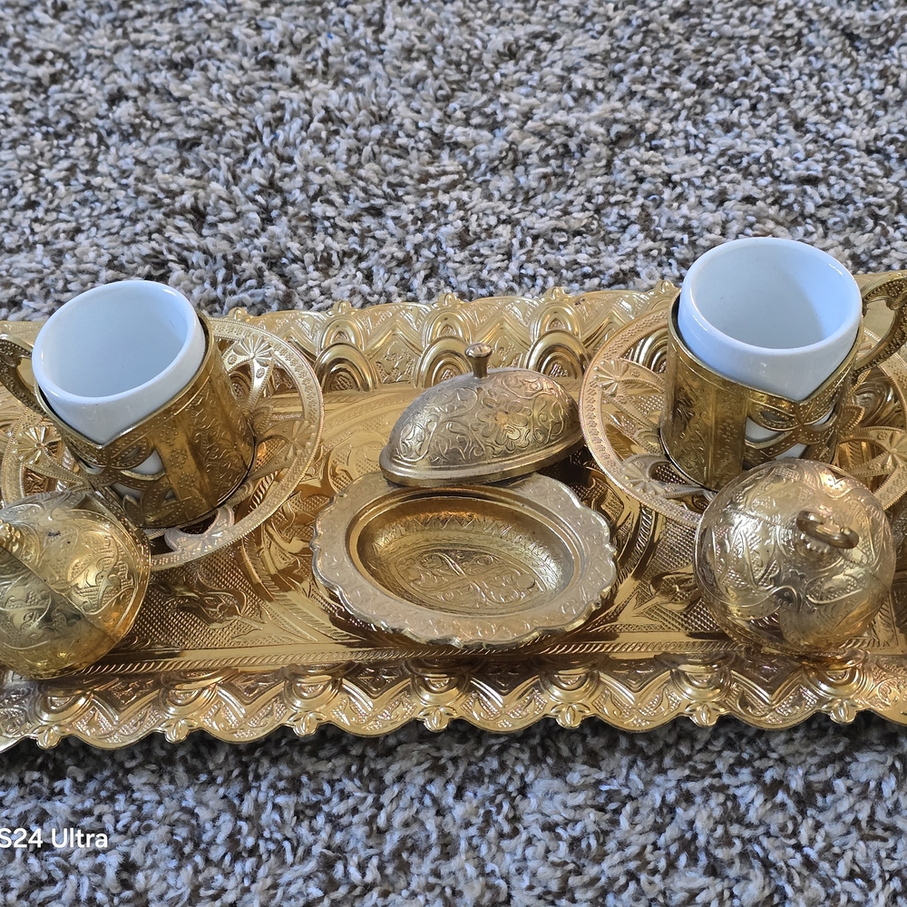 Elegant Gold Tea Set with Tray